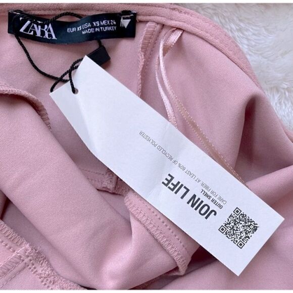 NWT Zara Long Sleeve Crop Top with Bow in Pale Pink, Size XS - Picture 16 of 16